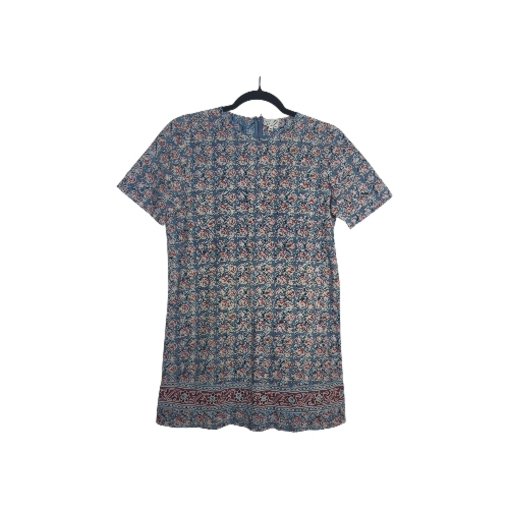 SZ Blockprints Med Hand Blocked Floral Cotton Jaipuri Mini Dress Boho OOAK